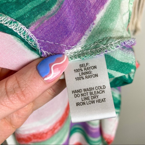 Lulu's Brushstroke of Luck Green Purple Red Pink Watercolor Midi Dress Medium - Picture 12 of 15
